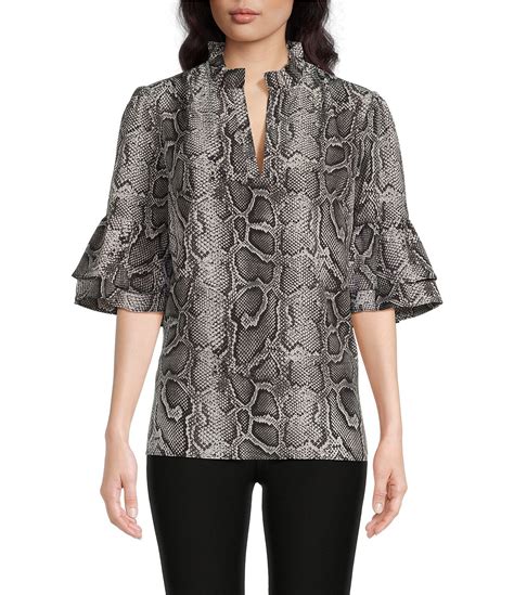 michael kors metallic trim bell sleeve top|Michael Kors snake print tops.